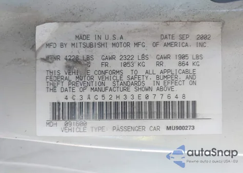 2003 Chrysler Sebring Lxi z USA, uszkodzony, nr VIN 4C3AG52H33E077648